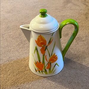 Floral Ceramic Teapot with Green Handle